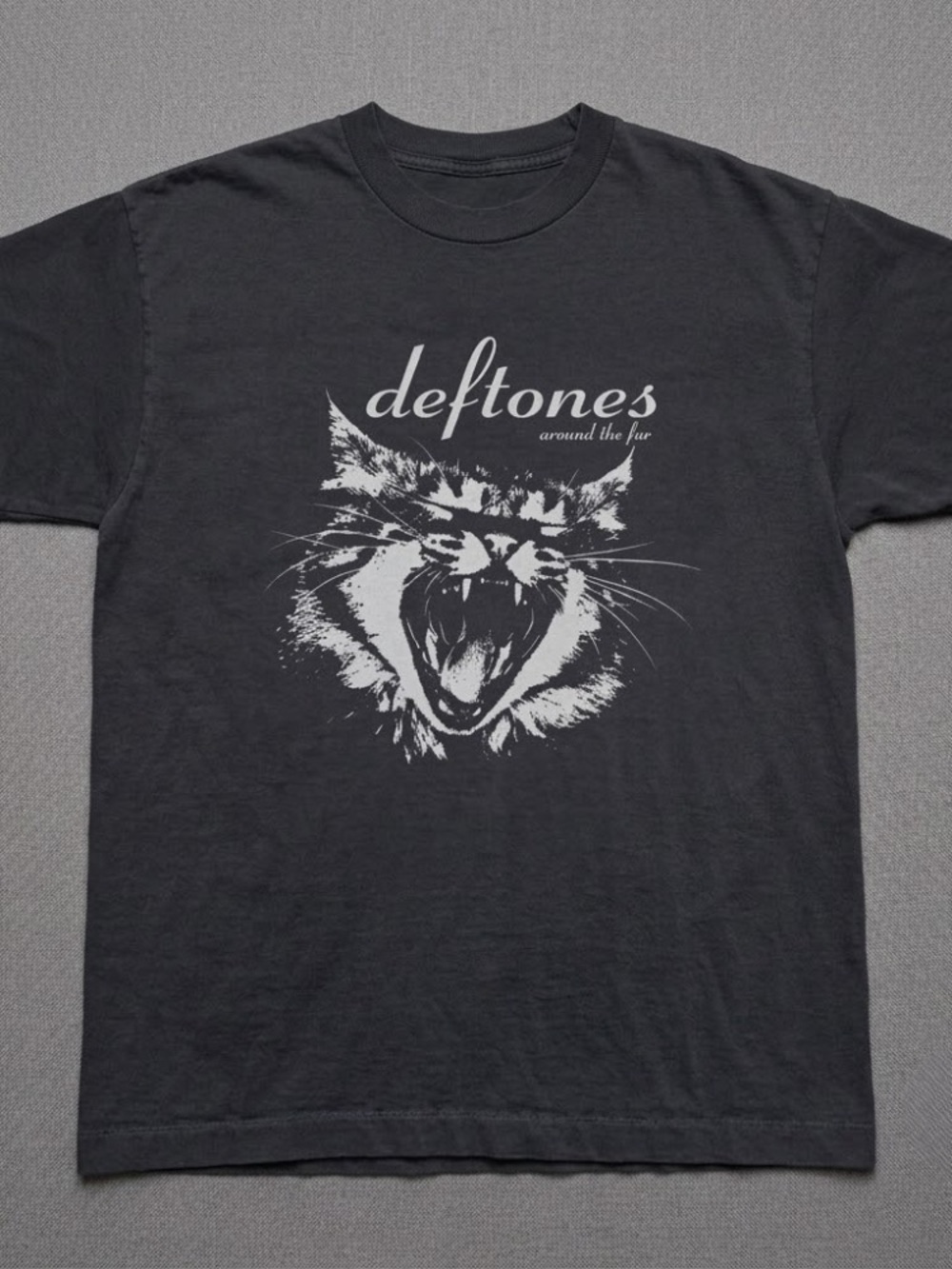 Gildan Black Tee with White Screaming Cat Graphic
